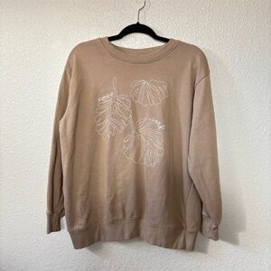 Post Surf Tan & White Leaf Graphic Crewneck Sweatshirt Large